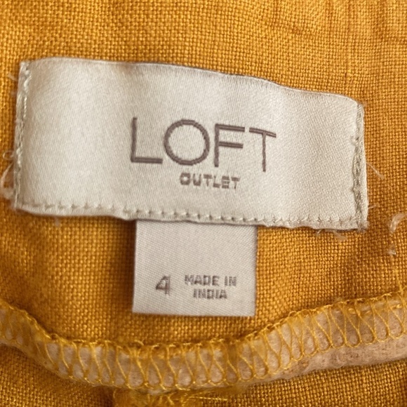 LOFT Linen Blend Riviera Embroidered Scalloped Hem Shorts Mustard Yellow Sz 4 - Picture 7 of 9